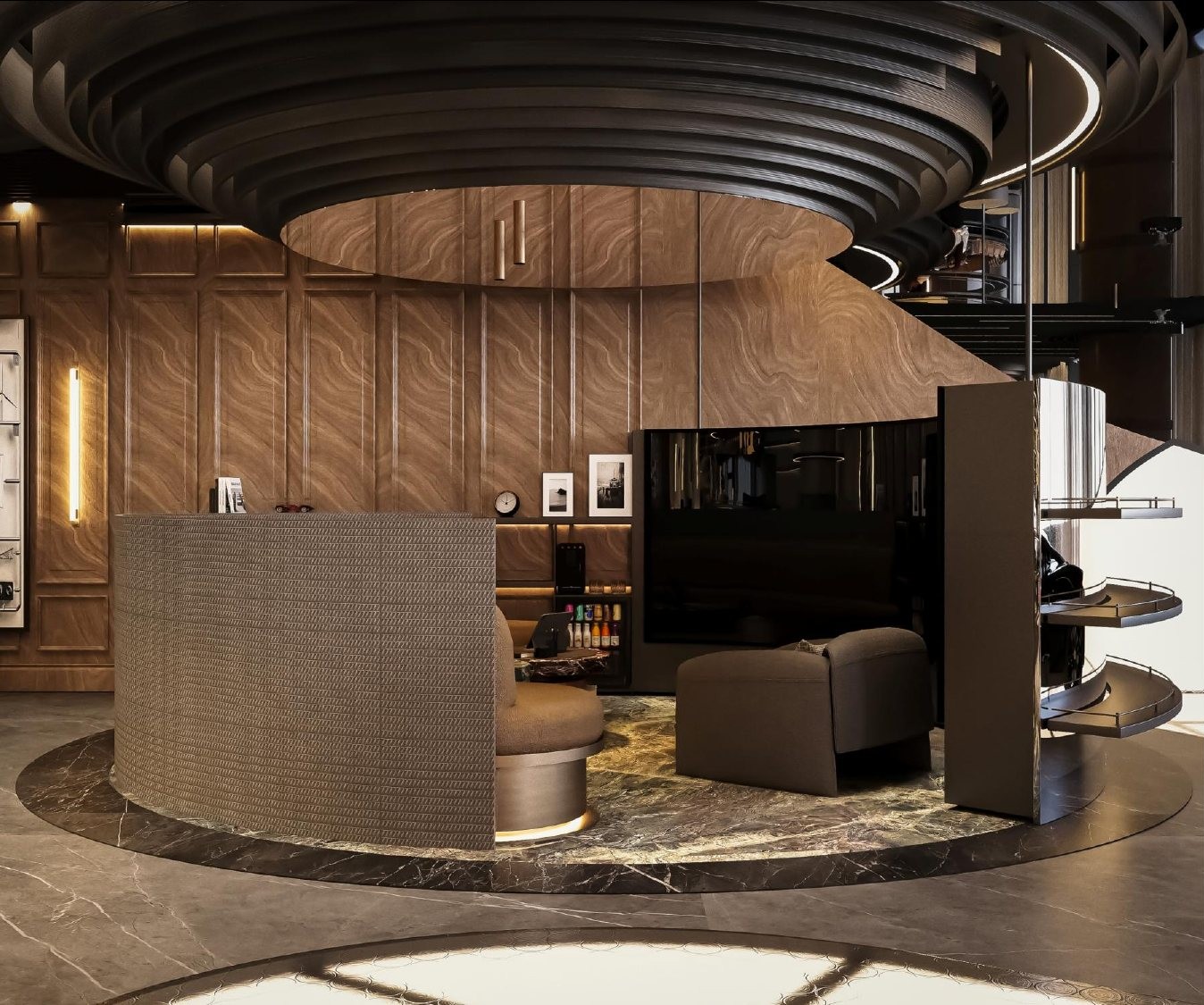 Lounge Three · Light — Under the golden atrium. For presentations that land.